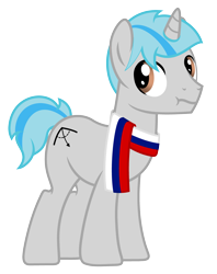 Size: 3850x4862 | Tagged: safe, artist:temerdzafarowo, oc, oc only, oc:atom front, pony, unicorn, 2021 community collab, derpibooru community collaboration, clothes, male, russia, russian flag, scarf, simple background, solo, stallion, transparent background