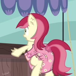 Size: 1024x1024 | Tagged: safe, artist:thunderdasher07, roseluck, earth pony, pony, g4, background pony, butt, butt focus, cute, diaper, diaper butt, diaper fetish, ear fluff, female, fetish, hoof fluff, leg fluff, non-baby in diaper, pinpoint eyes, poofy diaper, solo, tail, tail hole