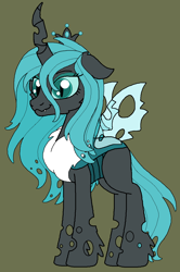 Size: 876x1320 | Tagged: safe, artist:rosefang16, oc, oc only, oc:metamorphia, changeling, offspring, parent:queen chrysalis, simple background, solo