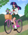 Size: 1024x1277 | Tagged: safe, artist:ameliacostanza, color edit, edit, editor:michaelsety, spike, twilight sparkle, dog, equestria girls, g4, anime, basket, bicycle, clothes, cloud, collaboration, cosplay, costume, crossover, cute, female, grass, human coloration, inuyasha, kagome higurashi, light skin edit, male, open mouth, riding a bike, school uniform, schoolgirl, shippo, skin color edit, skirt