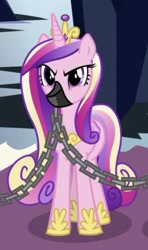 Size: 324x547 | Tagged: safe, screencap, princess cadance, alicorn, pony, g4, the beginning of the end, chains, cropped, female, gag, mare, muzzle, muzzle gag, solo