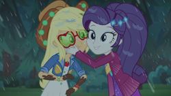 Size: 1920x1080 | Tagged: safe, screencap, applejack, rarity, equestria girls, g4, inclement leather, my little pony equestria girls: better together
