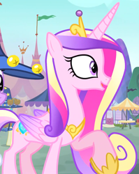 Size: 1226x1543 | Tagged: safe, screencap, princess cadance, twilight sparkle, alicorn, pony, g4, season 4, three's a crowd, background pony, cropped, fair, female, folded wings, hat, mare, raised hoof, solo focus, star swirl the bearded costume, wings, wizard hat