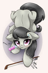 Size: 853x1300 | Tagged: safe, artist:joakaha, octavia melody, earth pony, pony, blushing, bow (instrument), bowtie, cute, dialogue, female, floppy ears, from above, looking at you, mare, nervous, oh dear, shivering, solo, sweat, sweatdrop, tavibetes