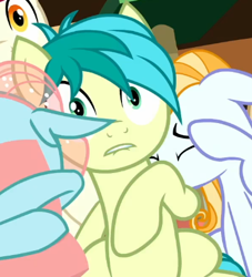 Size: 423x466 | Tagged: safe, screencap, ocellus, sandbar, changedling, changeling, earth pony, pony, a matter of principals, g4, biting, cropped, lip bite, male, solo focus