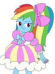 Size: 1220x1627 | Tagged: safe, artist:rarity525, rainbow dash, equestria girls, g4, bow, clothes, dress, female, hair bow, puffy sleeves, rainbow dash always dresses in style, rainbow dash is not amused, simple background, solo, tomboy taming, transparent background, unamused