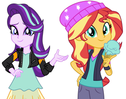 Size: 1850x1460 | Tagged: safe, artist:emeraldblast63, starlight glimmer, sunset shimmer, equestria girls, g4, clothes swap, female, food, ice cream, simple background, transparent background