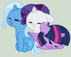 Size: 328x265 | Tagged: safe, artist:jadeharmony, rarity, trixie, twilight sparkle, alicorn, pony, g4, chibi, female, lesbian, polyamory, rarixie, ship:rarilight, ship:twixie, shipping, twilight sparkle (alicorn), twixity