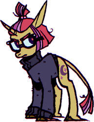 Size: 611x793 | Tagged: safe, artist:0lijmazz, part of a set, moondancer, classical unicorn, pony, unicorn, g4, clothes, cloven hooves, female, glasses, horn, leonine tail, mare, simple background, solo, sweater, transparent background, unshorn fetlocks