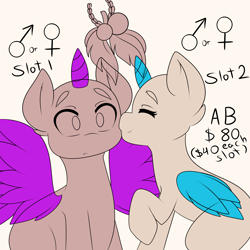 Size: 4000x4000 | Tagged: safe, artist:caoscore, pony, auction open, cheek kiss, commission, horn, kissing, mistletoe, wings, your character here