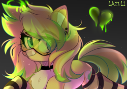 Size: 5000x3500 | Tagged: safe, artist:mint-light, oc, oc only, pony, unicorn, chest fluff, choker, clothes, commission, eye clipping through hair, glasses, glowing horn, gradient background, heart, horn, signature, socks, solo, striped socks, unicorn oc, ych result