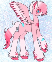 Size: 745x881 | Tagged: safe, artist:galacticaries, oc, oc only, pegasus, pony, abstract background, pegasus oc, raised hoof, solo, unshorn fetlocks, wings