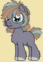 Size: 480x680 | Tagged: safe, artist:rosefang16, oc, oc only, oc:stalagmite apple, pony, blank flank, colt, foal, male, offspring, parent:big macintosh, parent:marble pie, parents:marblemac, simple background, solo, yellow background