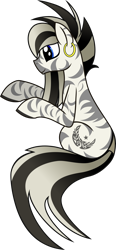 Size: 4006x8622 | Tagged: safe, artist:php178, artist:ruiont, derpibooru exclusive, oc, oc only, oc:nag kalmte, pony, zebra, fallout equestria, cutie mark, ear piercing, earring, fanfic, fanfic art, female, hooves, jewelry, mare, piercing, quadrupedal, simple background, sitting, solo, transparent background, vector, zebra oc
