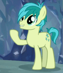 Size: 379x434 | Tagged: safe, screencap, sandbar, earth pony, pony, g4, what lies beneath, animated, cropped, cute, fist pump, gif, hoof pump, male, reaction image, sandabetes, solo, yes