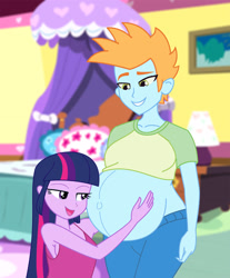Size: 2292x2773 | Tagged: artist needed, safe, twilight sparkle, oc, oc:harmony star, equestria girls, g4, high res, male, male pregnancy, pregnant