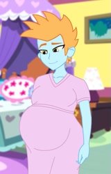 Size: 256x400 | Tagged: artist needed, safe, oc, oc only, oc:harmony star, equestria girls, g4, male, male pregnancy, maternity dress, pink dress, pregnant, solo