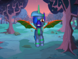 Size: 160x120 | Tagged: safe, oc, oc only, oc:switch swap, alicorn, bat pony, pony, 3d, 3d pony creator, apple tree, clothes, eyepatch, flying, looking at you, picture for breezies, smiling at you, solo, tree, uniform, wonderbolts uniform, zap apple tree