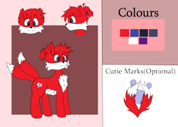 Size: 3500x2500 | Tagged: safe, artist:itwasscatters, oc, oc only, oc:two-tailed derpy, earth pony, fox, fox pony, hybrid, original species, pony, anime hair, bubble, chest fluff, commission, cutie mark, ear fluff, fluffy, headband, high res, ponytail, reference sheet, solo, tail, two tails