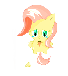 Size: 1800x2000 | Tagged: artist needed, safe, fluttershy, pegasus, pony, g4, chibi, crying, dropped ice cream, female, food, front view, full face view, hoof hold, ice cream, looking down, sad, simple background, solo, spread wings, teary eyes, white background, wings