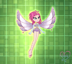 Size: 3800x3408 | Tagged: safe, artist:kova360, artist:lumi-infinite64, artist:prismagalaxy514, fairy, human, equestria girls, g4, bare shoulders, barefoot, barely eqg related, base used, clothes, crossover, enchantix, equestria girls style, equestria girls-ified, fairy wings, feet, gloves, high res, rainbow s.r.l, solo, sparkly wings, strapless, tecna, transformation, wings, winx club