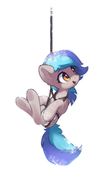 Size: 785x1248 | Tagged: safe, artist:freeedon, oc, oc only, oc:coldfire, bat pony, earth pony, hybrid, pegabat, pony, cute, female, mare, rope, simple background, solo, suspended, transparent background