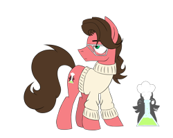 Size: 5000x4000 | Tagged: safe, artist:pencilsparkreignited, oc, oc only, oc:gareth hellraiser, pony, beaker, brown mane, clothes, cutie mark, fluffy tail, glasses, green eyes, long hair, long mane, red coat, scar, shadows, simple background, solo, sweater, transparent background, turtleneck