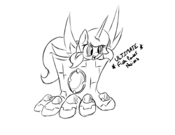 Size: 715x556 | Tagged: safe, artist:alazak, oc, oc only, oc:the fish, pony, sea pony, infinity gauntlet, monochrome, solo