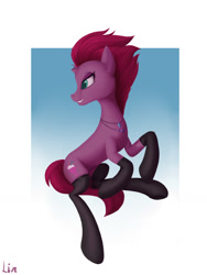 Size: 1181x1574 | Tagged: safe, artist:lin feng, fizzlepop berrytwist, tempest shadow, pony, unicorn, g4, clothes, concave belly, solo, stockings, thigh highs