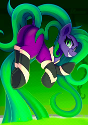 Size: 1183x1690 | Tagged: safe, artist:shadowreindeer, mane-iac, earth pony, pony, g4, power ponies (episode), butt, female, grin, looking at you, looking back, looking back at you, mane-iass, mare, plot, smiling, solo, tentacle hair, underhoof, vat