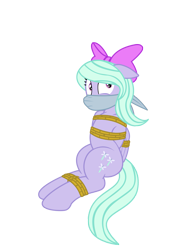 Size: 1573x2035 | Tagged: safe, artist:radiantrealm, edit, flitter, pegasus, pony, g4, arm behind back, bondage, bound, bound and gagged, bound wings, bow, cloth gag, female, gag, hair bow, mare, over the nose gag, rope, rope bondage, shocked, simple background, solo, tied up, transparent background, wings
