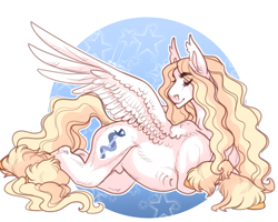 Size: 1248x1000 | Tagged: safe, artist:snowberry, oc, oc only, oc:satin sabre, pegasus, pony, coat markings, cutie mark, eyes closed, long hair, lying down, male, nudity, prone, relaxed, sheath, sheathed, simple background, smiling, socks (coat markings), solo, spread wings, stallion, stars, unshorn fetlocks, wings