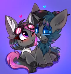 Size: 2880x3000 | Tagged: safe, artist:pesty_skillengton, oc, oc only, oc:mimicry, pony, chibi, couple, cutie, female, high res, love, male, mare, purple changeling, stallion