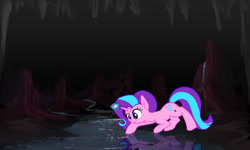 Size: 1000x600 | Tagged: safe, artist:slamjam, starlight glimmer, pony, unicorn, g4, cave, reflection, solo, water