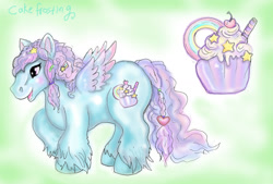 Size: 1440x972 | Tagged: safe, artist:sharkledog, oc, oc only, pegasus, pony, g1, cake frosting, cupcake, food, solo, unshorn fetlocks