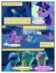 Size: 612x792 | Tagged: safe, artist:newbiespud, edit, edited screencap, screencap, lyra heartstrings, minuette, princess cadance, twilight sparkle, twinkleshine, alicorn, pony, unicorn, comic:friendship is dragons, a canterlot wedding, g4, cave, comic, female, floral head wreath, flower, glowing eyes, looking up, mare, mind control, open mouth, screencap comic, smiling, starry eyes, unicorn twilight, wingding eyes