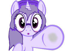 Size: 1366x932 | Tagged: safe, artist:maddieadopts, artist:mellow91, oc, oc only, oc:glass sight, pony, unicorn, :o, blushing, breaking the fourth wall, female, fourth wall, glasses, looking at you, open mouth, pointing, pressed against screen, raised hoof, simple background, solo, transparent background