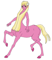 Size: 754x866 | Tagged: safe, artist:cdproductions66, artist:nypd, lily, lily valley, centaur, monster girl, anthro, g4, background pony, base used, blonde, blonde hair, centaurified, cleavage, female, flower, flower in hair, godiva hair, hooves, human head, lily (flower), missing cutie mark, nudity, raised hooves, simple background, solo, strategically covered, transparent background, two toned hair, two toned tail, yellow eyes, yellow hair