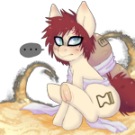 Size: 1000x1000 | Tagged: safe, artist:mclovin, earth pony, pony, ..., eyeliner, frog (hoof), gaara, hooves, looking at you, makeup, male, naruto, ponified, red mane, sand, simple background, solo, stallion, tattoo, transparent background, underhoof