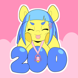 Size: 4000x4000 | Tagged: safe, artist:duckie, oc, oc only, oc:bubble "duckie" bath, pegasus, pony, 200, :p, abdl, bangs, eyebrows, eyes closed, hairpin, hooves, lanyard, pacifier, solo, tongue out