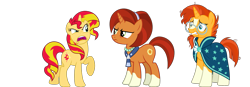 Size: 2563x892 | Tagged: safe, artist:fruft, artist:rawcolter14, artist:theshadowstone, derpibooru exclusive, edit, stellar flare, sunburst, sunset shimmer, pony, unicorn, g4, angry, argument, brother and sister, female, headcanon, like mother like daughter, like mother like son, like parent like child, male, mare, mother and child, mother and daughter, mother and son, show accurate, siblings, simple background, stallion, stellar flare is not amused, sunny siblings, sunset shimmer is not amused, transparent background, trio, unamused, vector