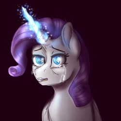 Size: 768x768 | Tagged: safe, artist:delfinaluther, rarity, pony, unicorn, g4, crying, dark, glowing horn, horn, magic, magic aura, sad, solo