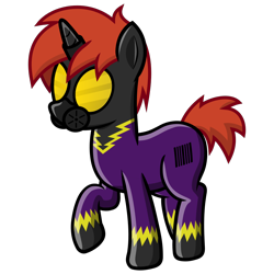 Size: 1080x1080 | Tagged: safe, artist:cyberpon3, derpibooru exclusive, oc, oc only, oc:cyberpon3, pony, unicorn, .svg available, barcode, clothes, costume, gas mask, horn, horn ring, latex, latex suit, magic suppression, male, mask, raised hoof, ring, rubber drone, shadowbolt drone, shadowbolts costume, show accurate, simple background, solo, stallion, transparent background, vector
