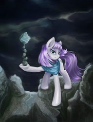 Size: 1647x2160 | Tagged: safe, artist:asumi, artist:asumiart, maud pie, earth pony, pony, g4, balancing, female, rock, solo, storm