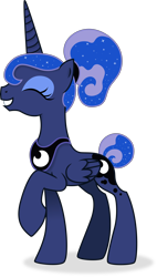 Size: 3070x5414 | Tagged: safe, artist:cirillaq, princess luna, pony, between dark and dawn, g4, absurd resolution, alternate hairstyle, bare hooves, eyes closed, grin, hair bun, hairband, raised hoof, simple background, smiling, solo, tail, tail bun, transparent background, vector