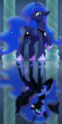 Size: 2048x4096 | Tagged: safe, artist:whitequartztheartist, nightmare moon, princess luna, alicorn, pony, g4, high res, reflection