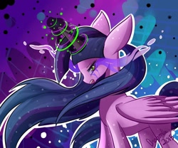 Size: 900x750 | Tagged: safe, artist:dragondawn18, twilight sparkle, alicorn, pony, g4, abstract background, black background, blue background, dark magic, glowing horn, horn, magic, paint tool sai, purple background, solo, sombra eyes, twilight sparkle (alicorn)