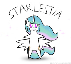 Size: 544x486 | Tagged: safe, artist:banebuster, princess celestia, alicorn, pony, series:tiny tia, g4, caption, female, looking at you, mare, pointy ponies, simple background, smiling, solo, spread wings, t pose, white background, wings