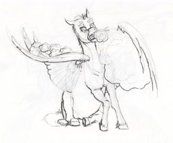 Size: 6370x5240 | Tagged: safe, artist:lady-limule, oc, oc only, pegasus, pony, inktober 2017, lineart, male, monochrome, pegasus oc, solo, stallion, traditional art, wings