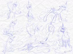 Size: 1600x1200 | Tagged: safe, artist:minelvi, princess luna, alicorn, pony, g4, female, lineart, mare, monochrome